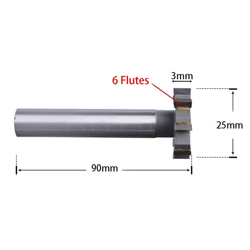 NACX HSS-AL T Slot End Mill Milling Cutter，High-Speed Steel Woodruff Keyseat Cutter, Half Round Keyway Milling Cutter, Straight Shank, 8 Flutes, 25 x 3 x 90mm - Image 2